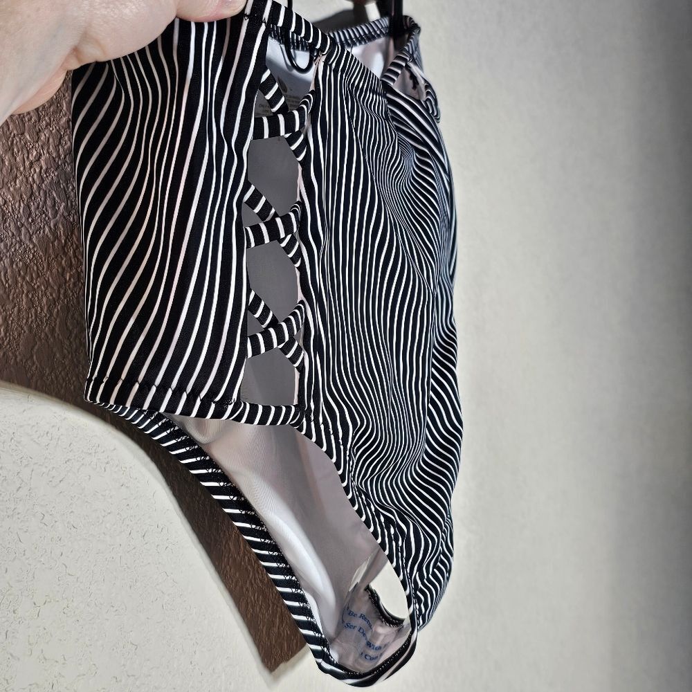 Shade & Shore Women Swim Bottoms Large Black & White Pin Striped NWT - Picture 6 of 6